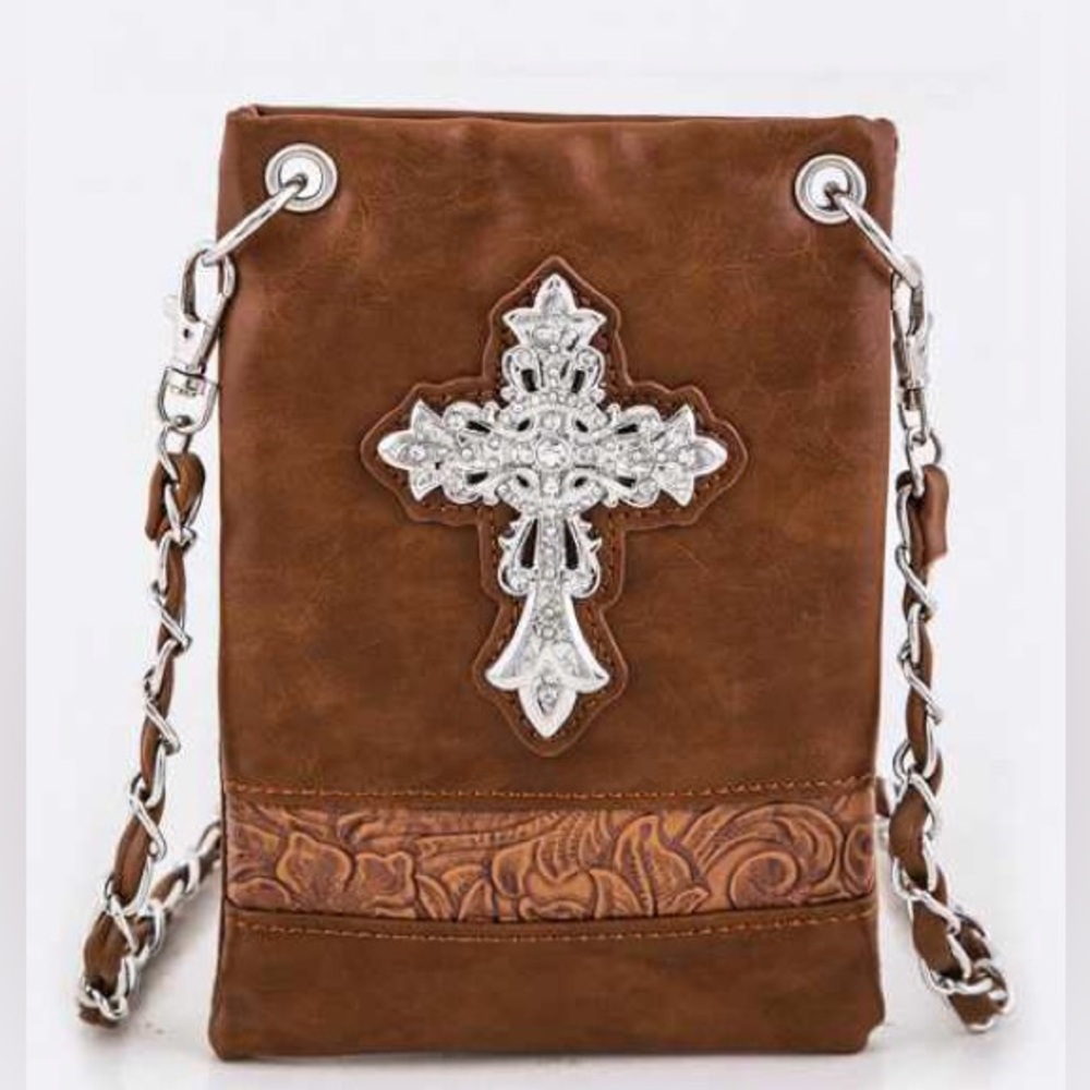 Brown w/Silver Cross Western Crossbody Bag